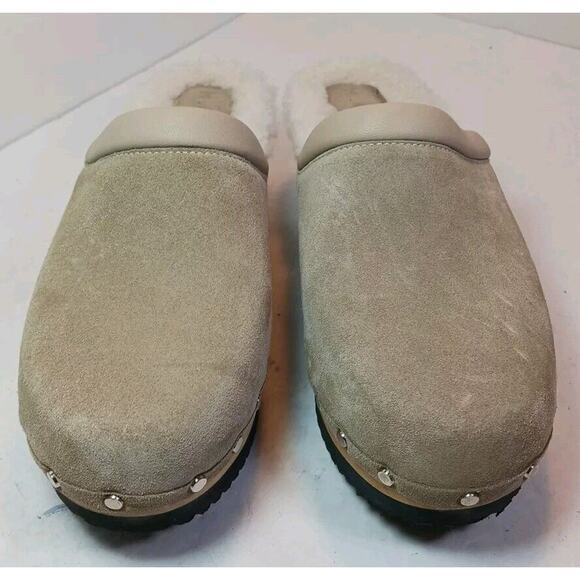 M Gemi Greta Shearling Mule Clog 7.5 US 38 EUR Platform Studded Beige Suede - Picture 3 of 7